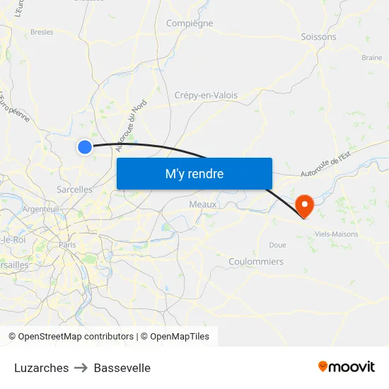 Luzarches to Bassevelle map