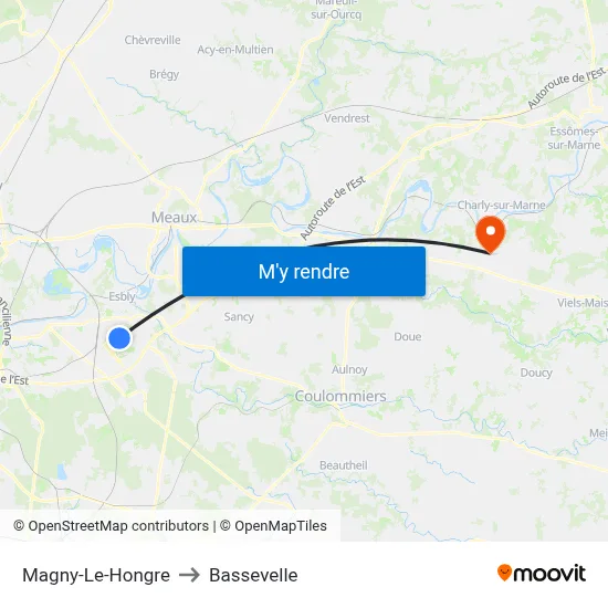 Magny-Le-Hongre to Bassevelle map