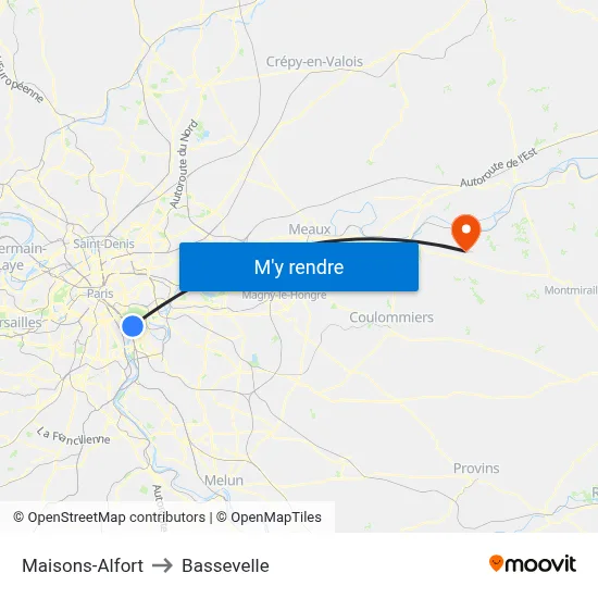 Maisons-Alfort to Bassevelle map