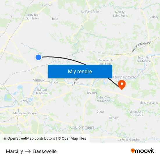 Marcilly to Bassevelle map