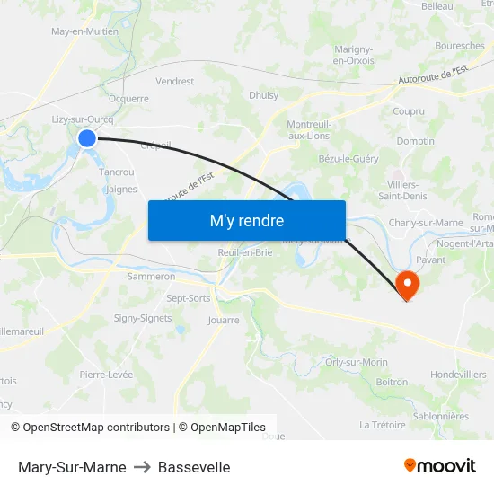 Mary-Sur-Marne to Bassevelle map