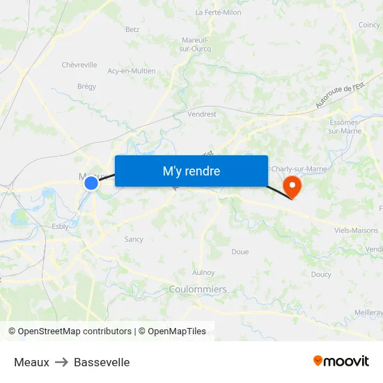 Meaux to Bassevelle map