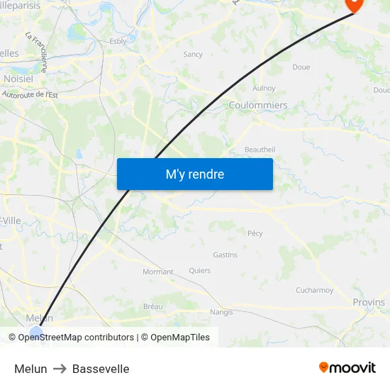 Melun to Bassevelle map