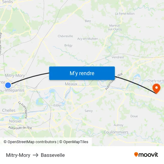 Mitry-Mory to Bassevelle map