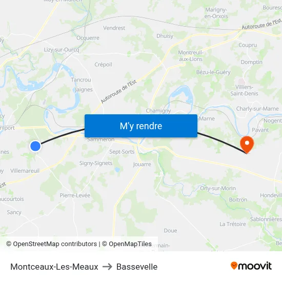 Montceaux-Les-Meaux to Bassevelle map