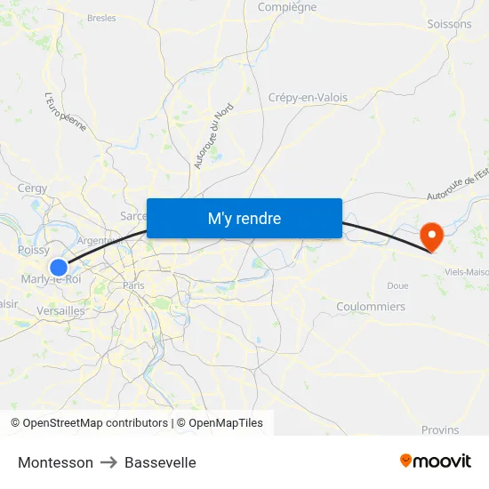 Montesson to Bassevelle map