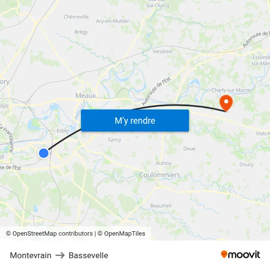 Montevrain to Bassevelle map