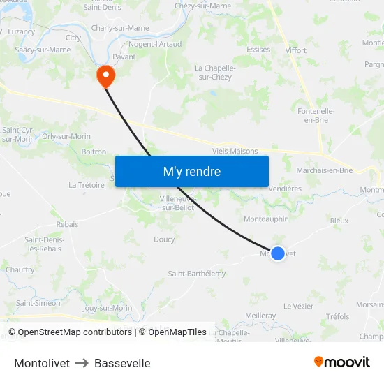 Montolivet to Bassevelle map