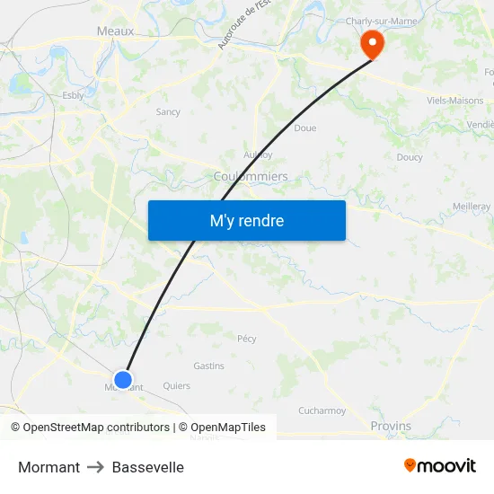 Mormant to Bassevelle map