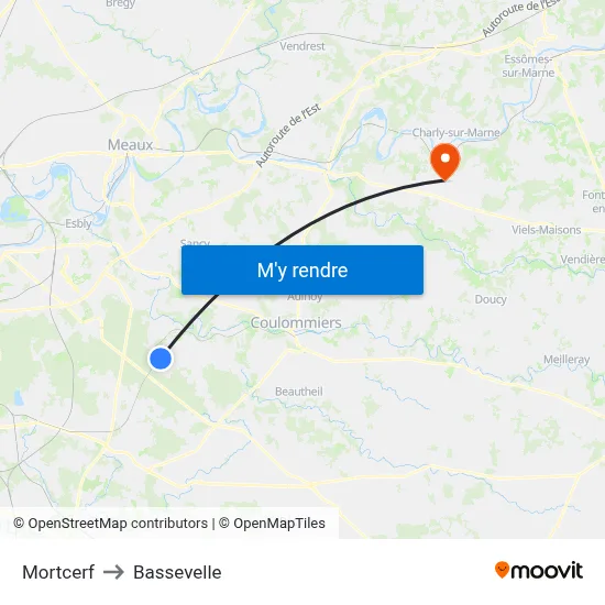 Mortcerf to Bassevelle map