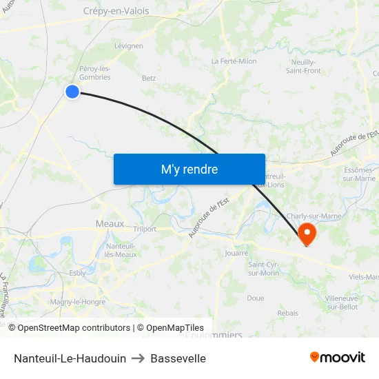 Nanteuil-Le-Haudouin to Bassevelle map