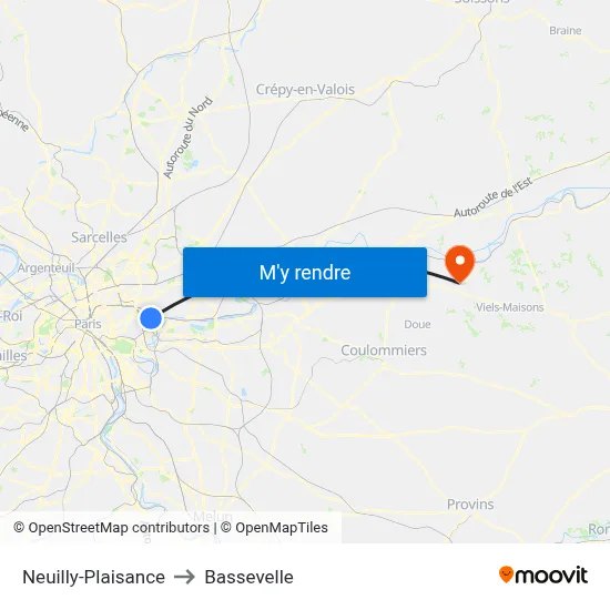 Neuilly-Plaisance to Bassevelle map