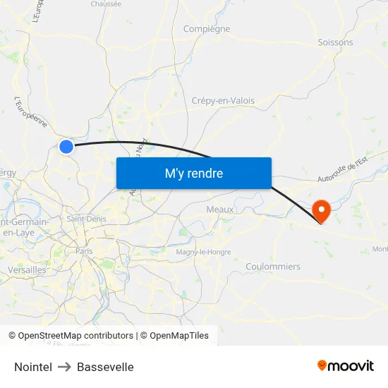 Nointel to Bassevelle map