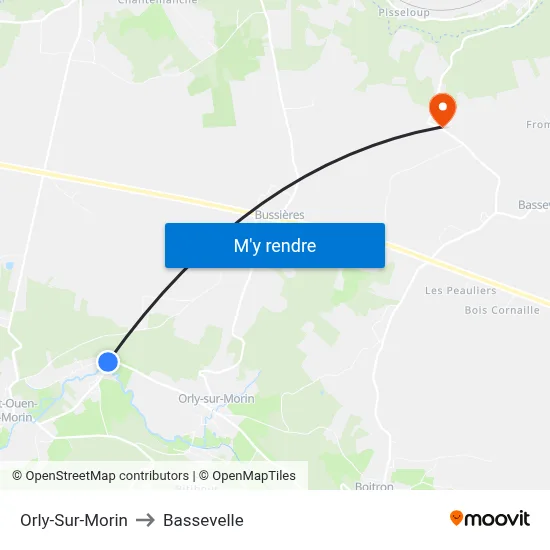 Orly-Sur-Morin to Bassevelle map