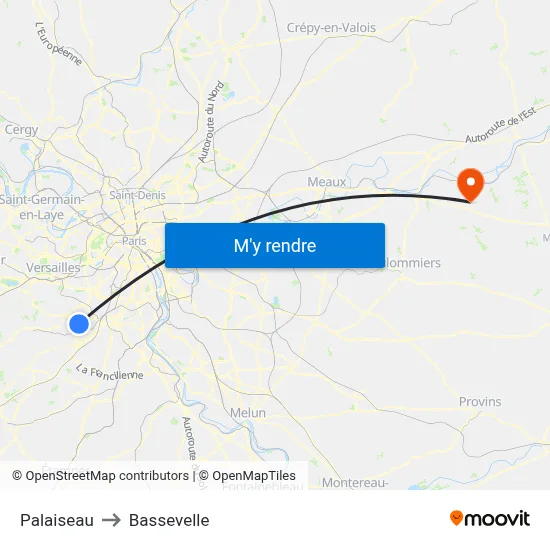 Palaiseau to Bassevelle map