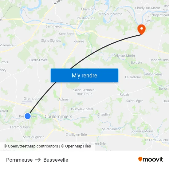 Pommeuse to Bassevelle map