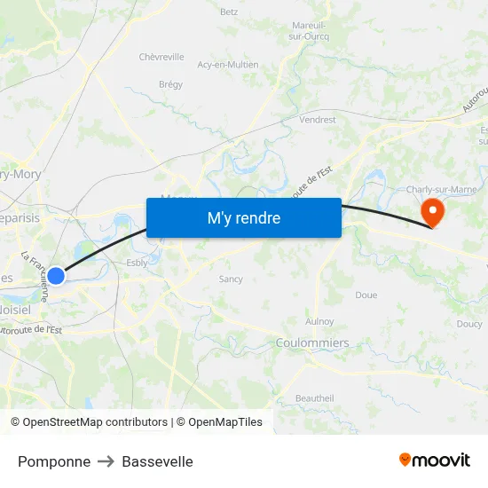 Pomponne to Bassevelle map