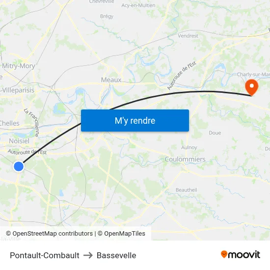 Pontault-Combault to Bassevelle map