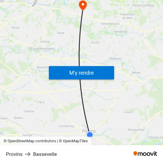 Provins to Bassevelle map