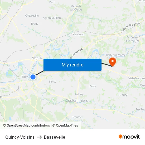 Quincy-Voisins to Bassevelle map