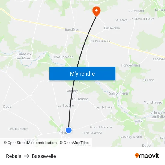 Rebais to Bassevelle map