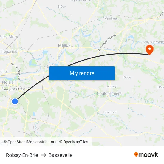 Roissy-En-Brie to Bassevelle map
