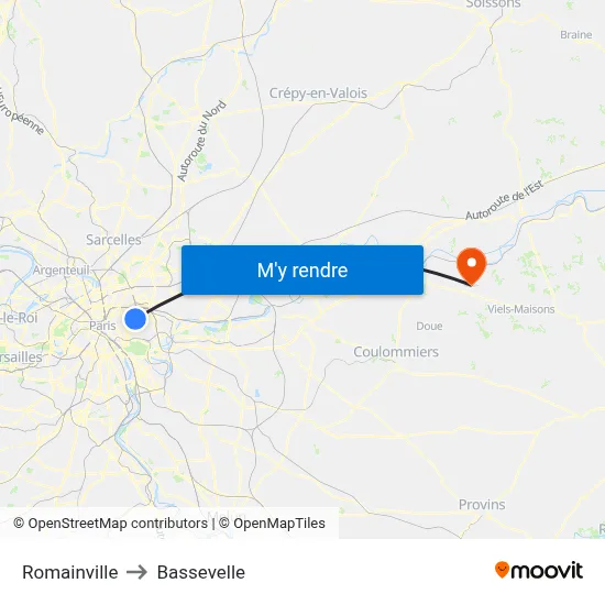 Romainville to Bassevelle map