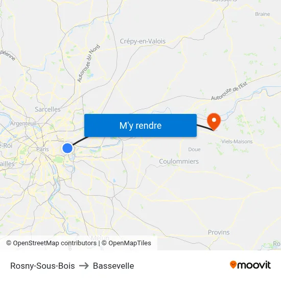 Rosny-Sous-Bois to Bassevelle map
