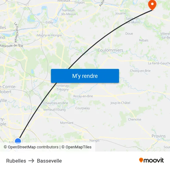 Rubelles to Bassevelle map