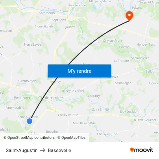 Saint-Augustin to Bassevelle map