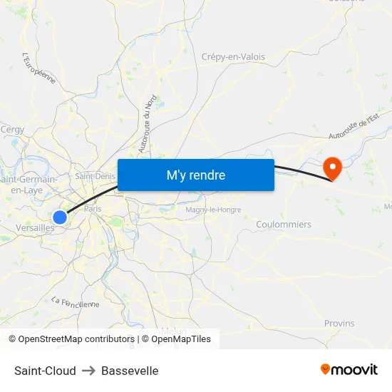 Saint-Cloud to Bassevelle map