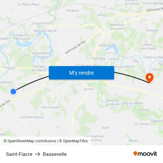 Saint-Fiacre to Bassevelle map