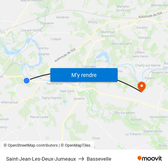 Saint-Jean-Les-Deux-Jumeaux to Bassevelle map