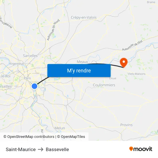 Saint-Maurice to Bassevelle map