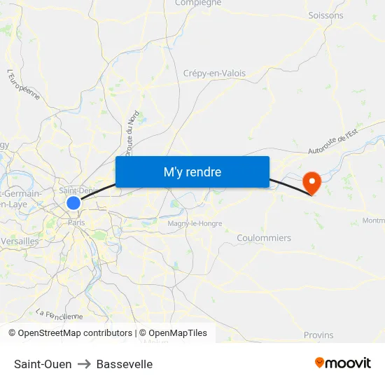 Saint-Ouen to Bassevelle map