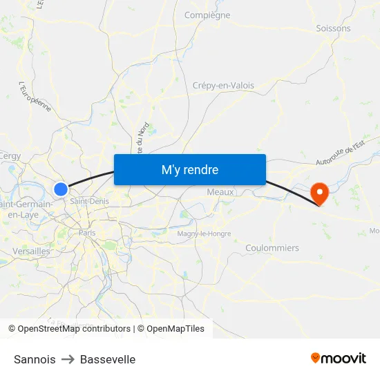 Sannois to Bassevelle map