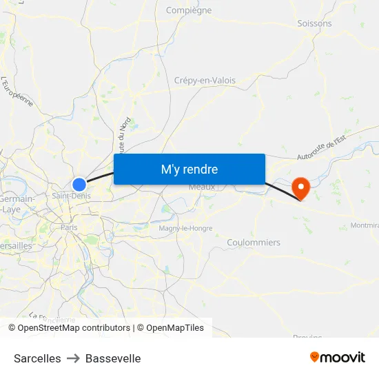 Sarcelles to Bassevelle map