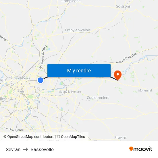 Sevran to Bassevelle map