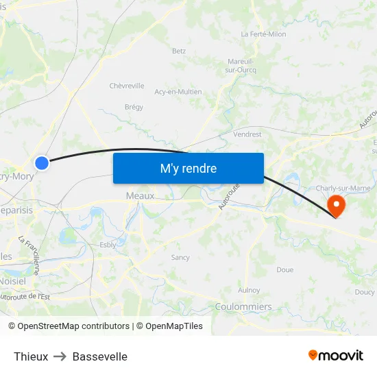 Thieux to Bassevelle map