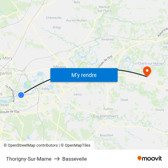 Thorigny-Sur-Marne to Bassevelle map