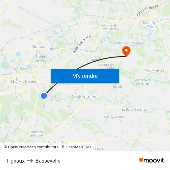 Tigeaux to Bassevelle map