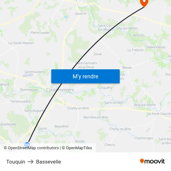 Touquin to Bassevelle map