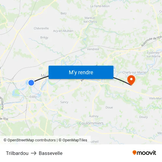 Trilbardou to Bassevelle map