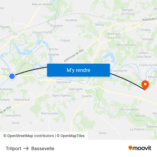 Trilport to Bassevelle map