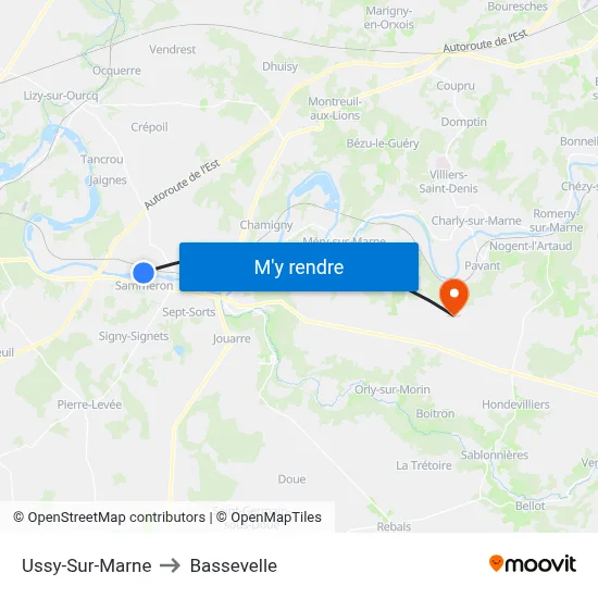 Ussy-Sur-Marne to Bassevelle map