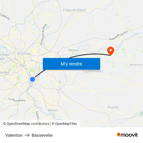 Valenton to Bassevelle map