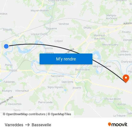 Varreddes to Bassevelle map