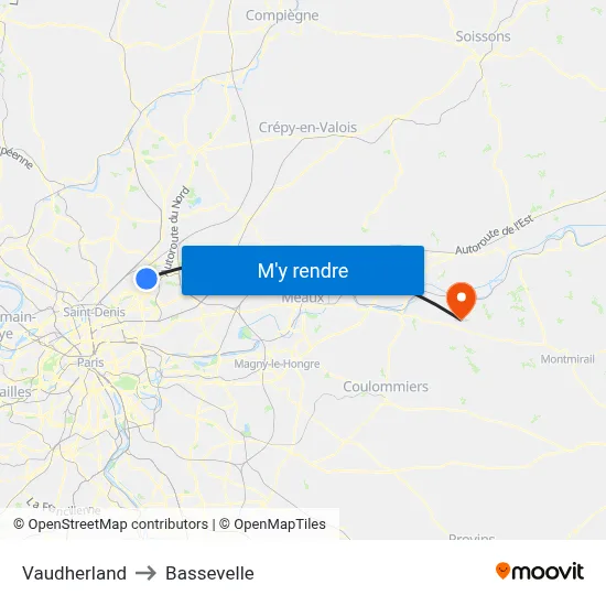 Vaudherland to Bassevelle map