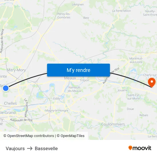 Vaujours to Bassevelle map