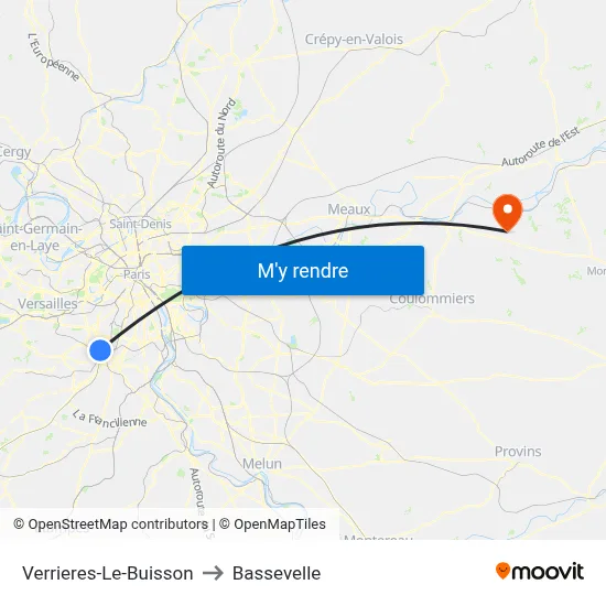 Verrieres-Le-Buisson to Bassevelle map